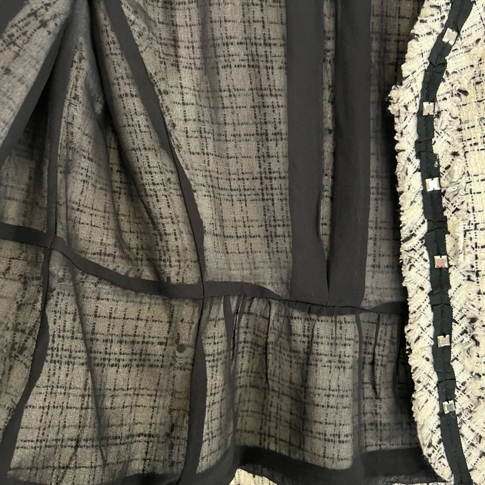 White House Black Market white black tweed v-neck blazer 00